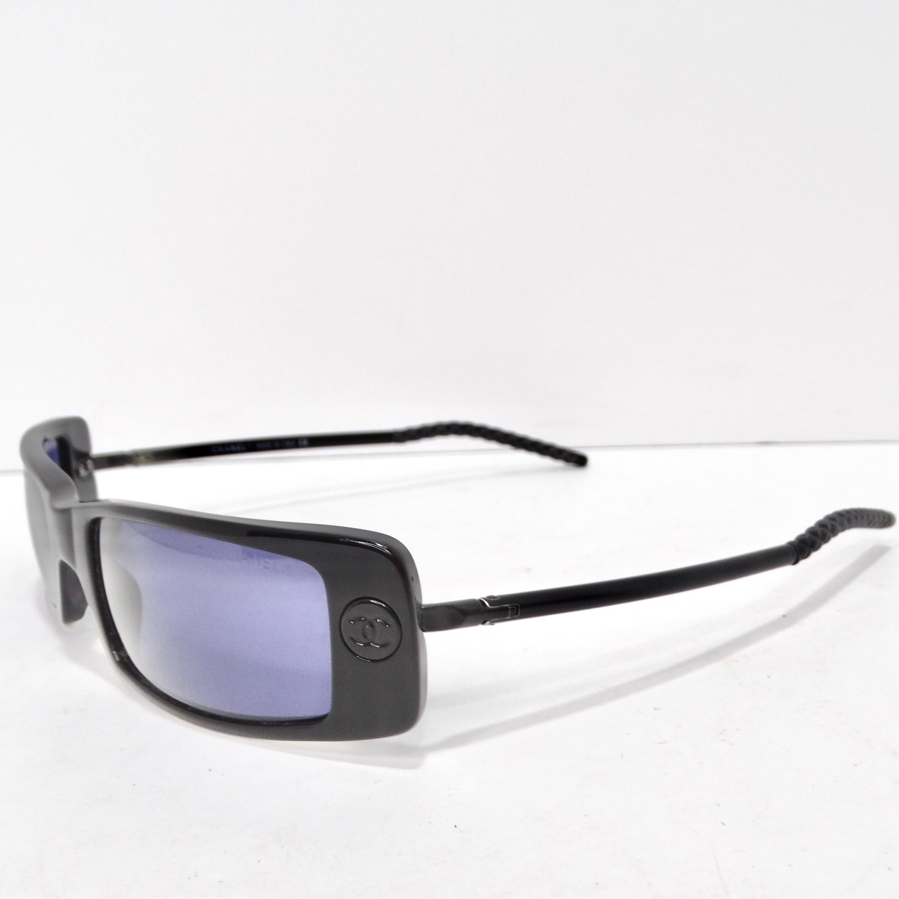 Chanel Black Y2K Square Frame Sunglasses For Sale 7