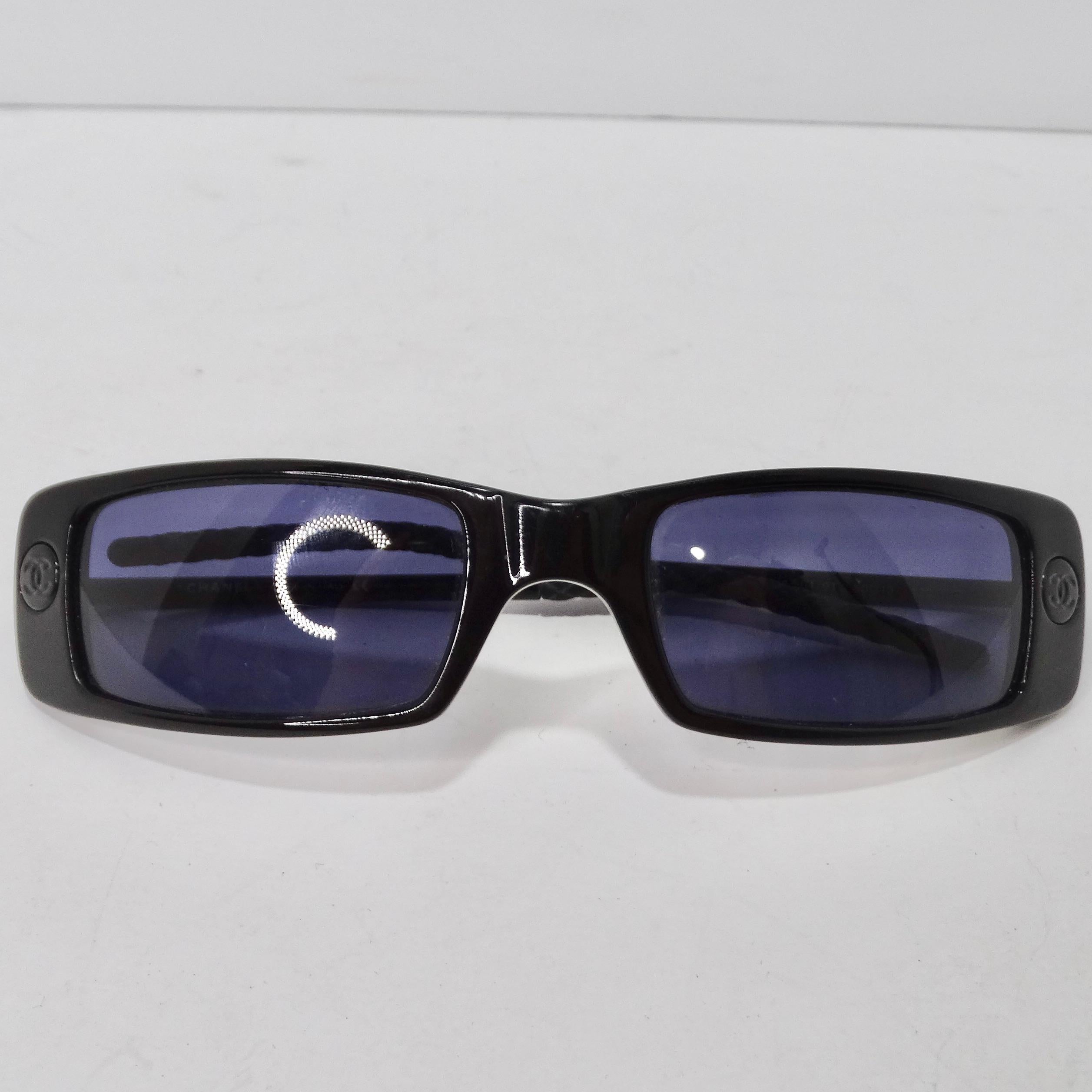 Chanel Black Y2K Square Frame Sunglasses For Sale 8