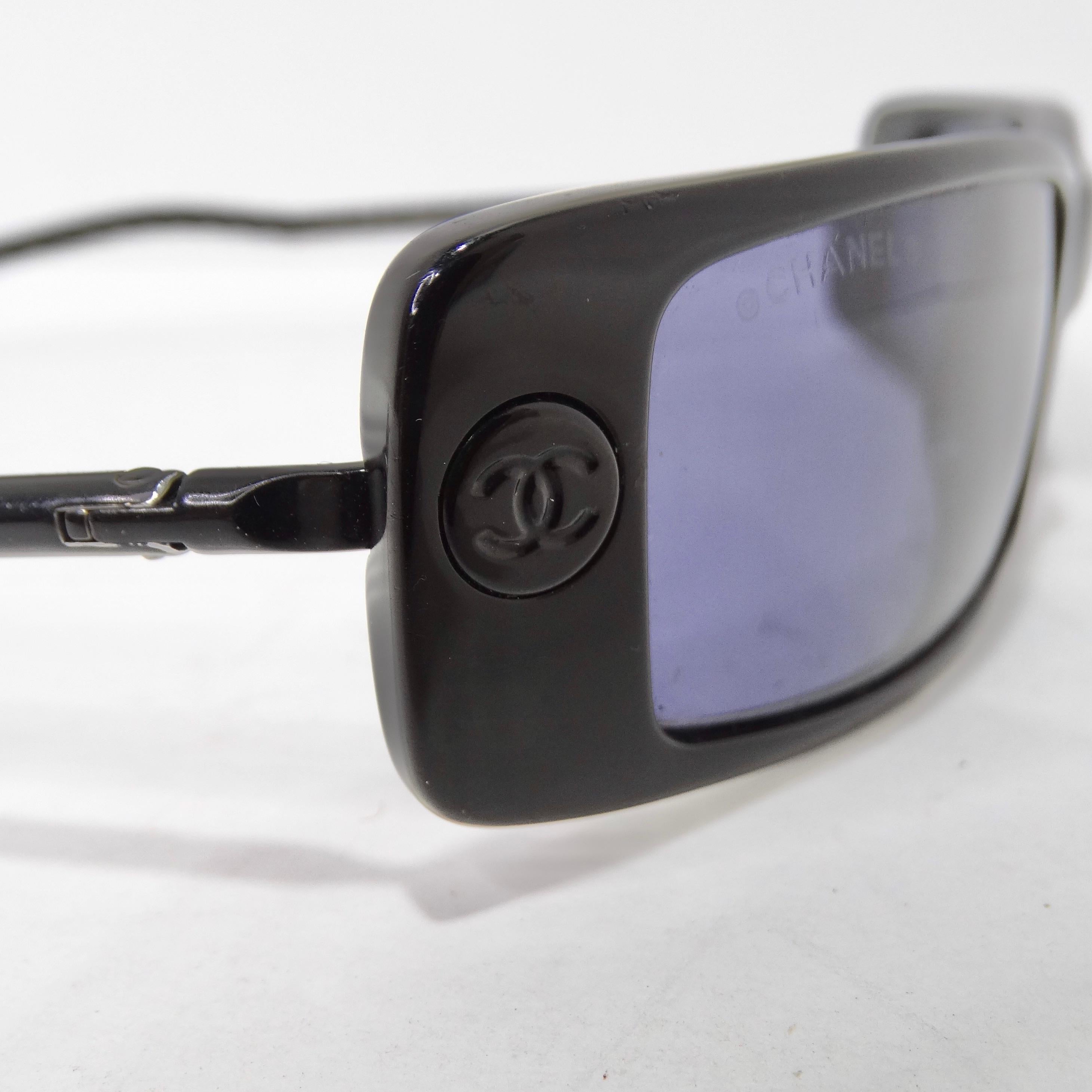 Chanel Black Y2K Square Frame Sunglasses For Sale 4