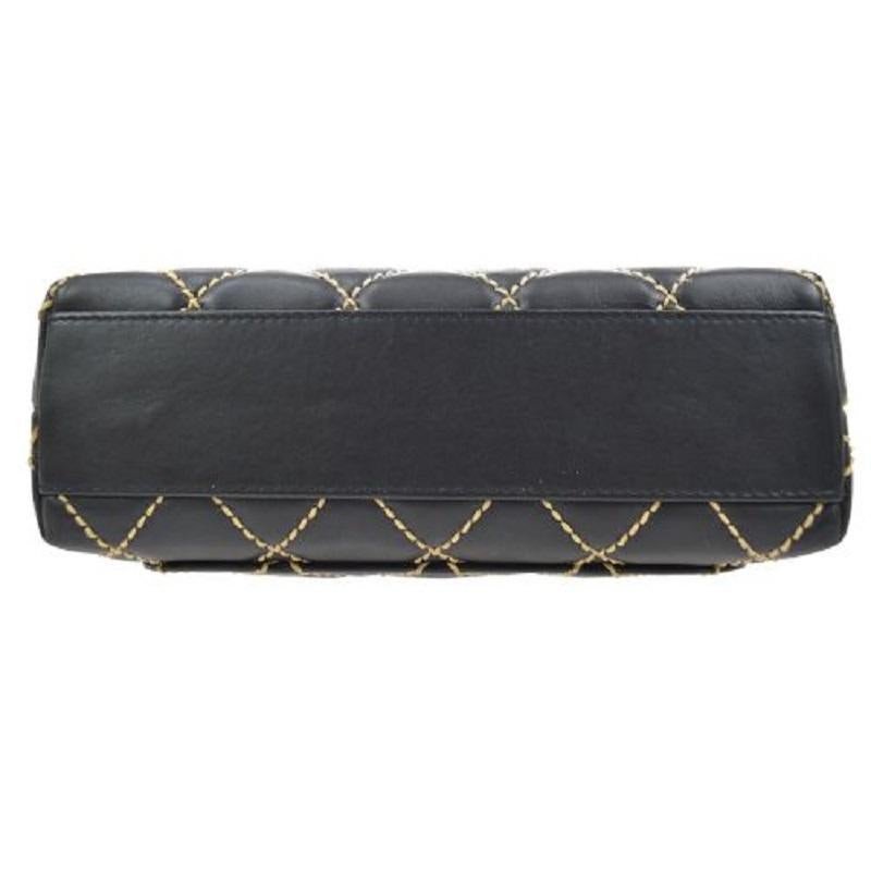 CHANEL Negro Amarillo Stitch Lambskin Gold Evening Kelly Top Handle Flap Bag en venta 2