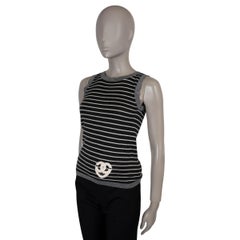 CHANEL blake white silver cashmere 09C MIAMI STRIPED KNIT Tank Shirt 34 XXS