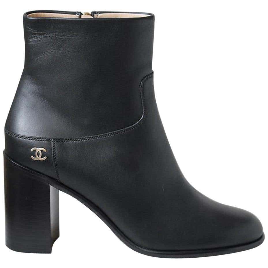Chanel Block Heel Leather Ankle Boots at 1stDibs | chanel block heel ...