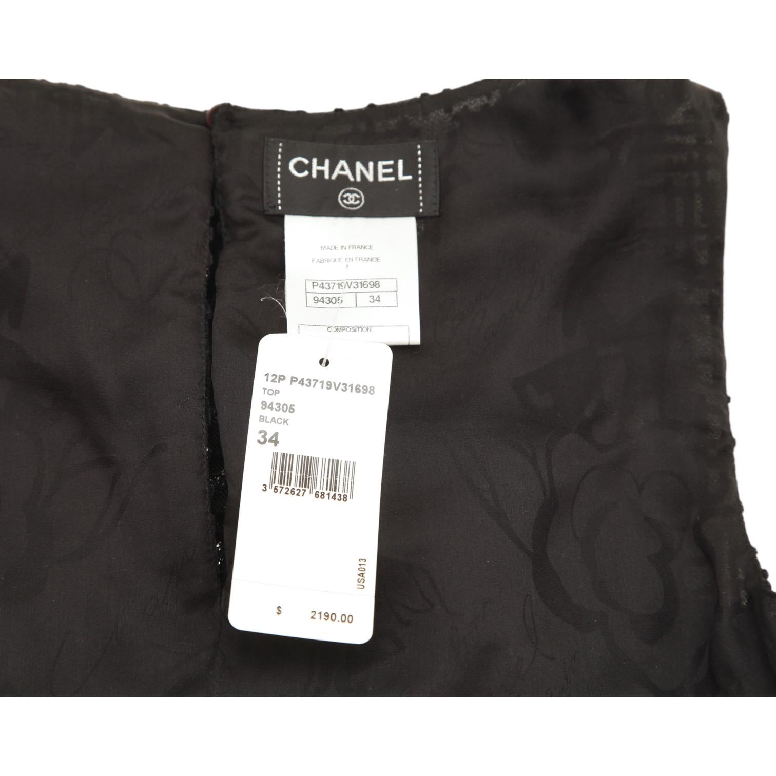 CHANEL Blouse Top Shirt Black Sleeveless CC Button Sz 34 12P 2012 NWT $2190 For Sale 2