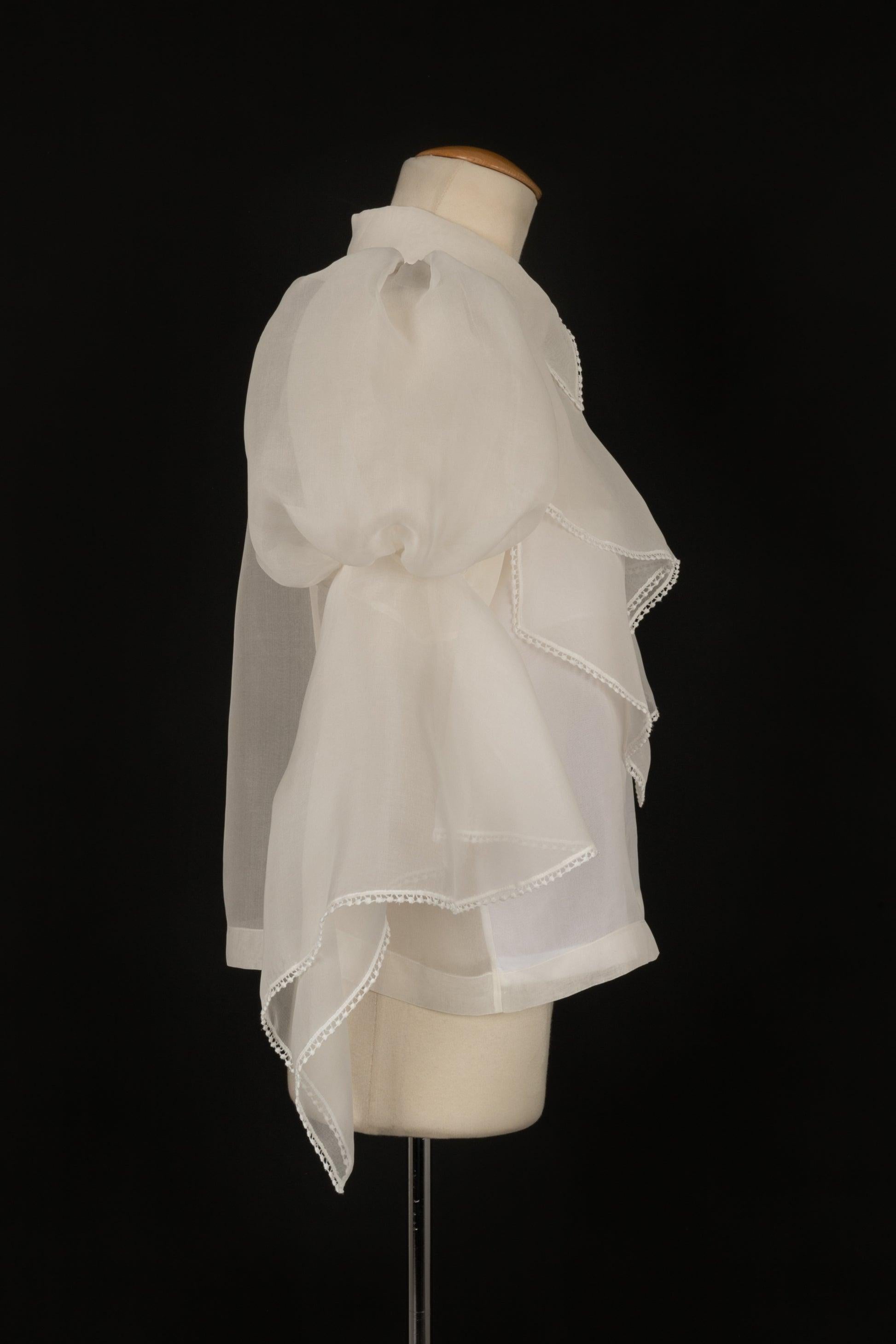 Chanel Blouse with White Transparent Flounces and Balloon Sleeves 36FR 1