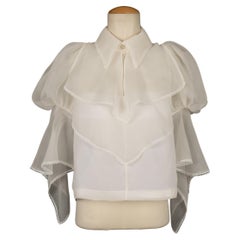 Chanel Blouse with White Transparent Flounces and Balloon Sleeves 36FR