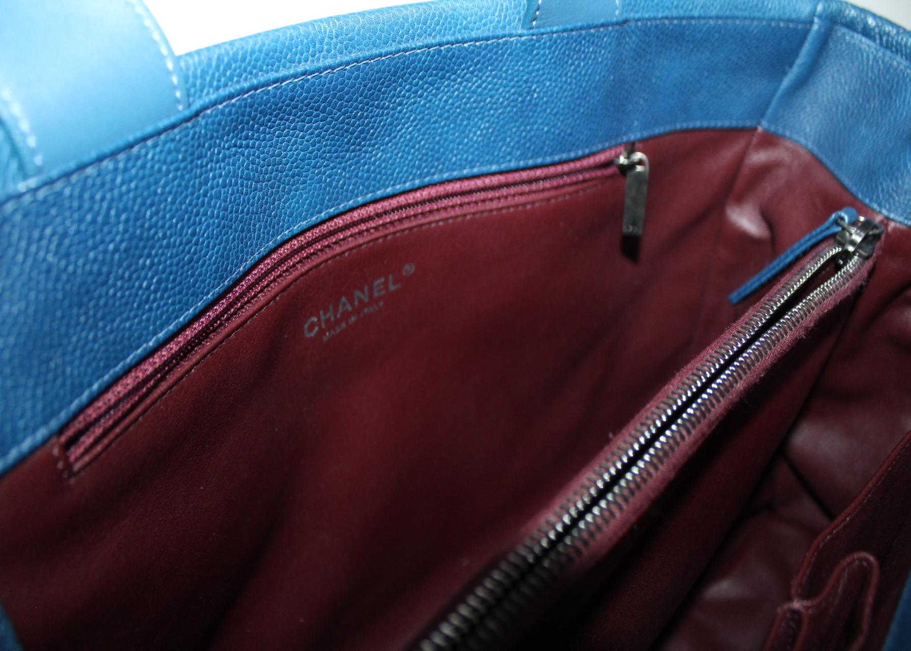 Black Chanel Blu Navy Leather Tote Shopper Bag