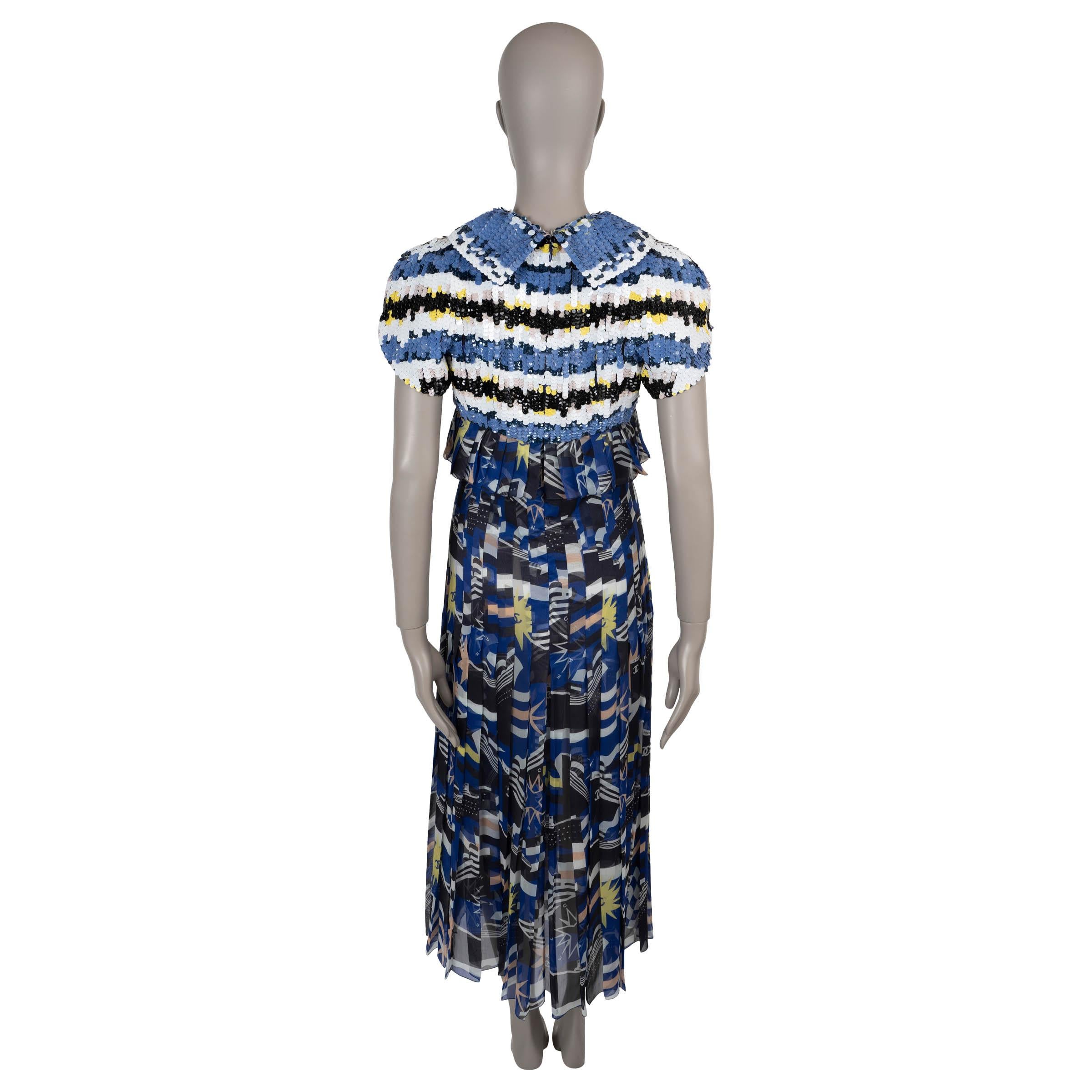 Black CHANEL blue 19C LA PAUSA SEQUIN PRINTED MIDI Dress 38 S $53k For Sale