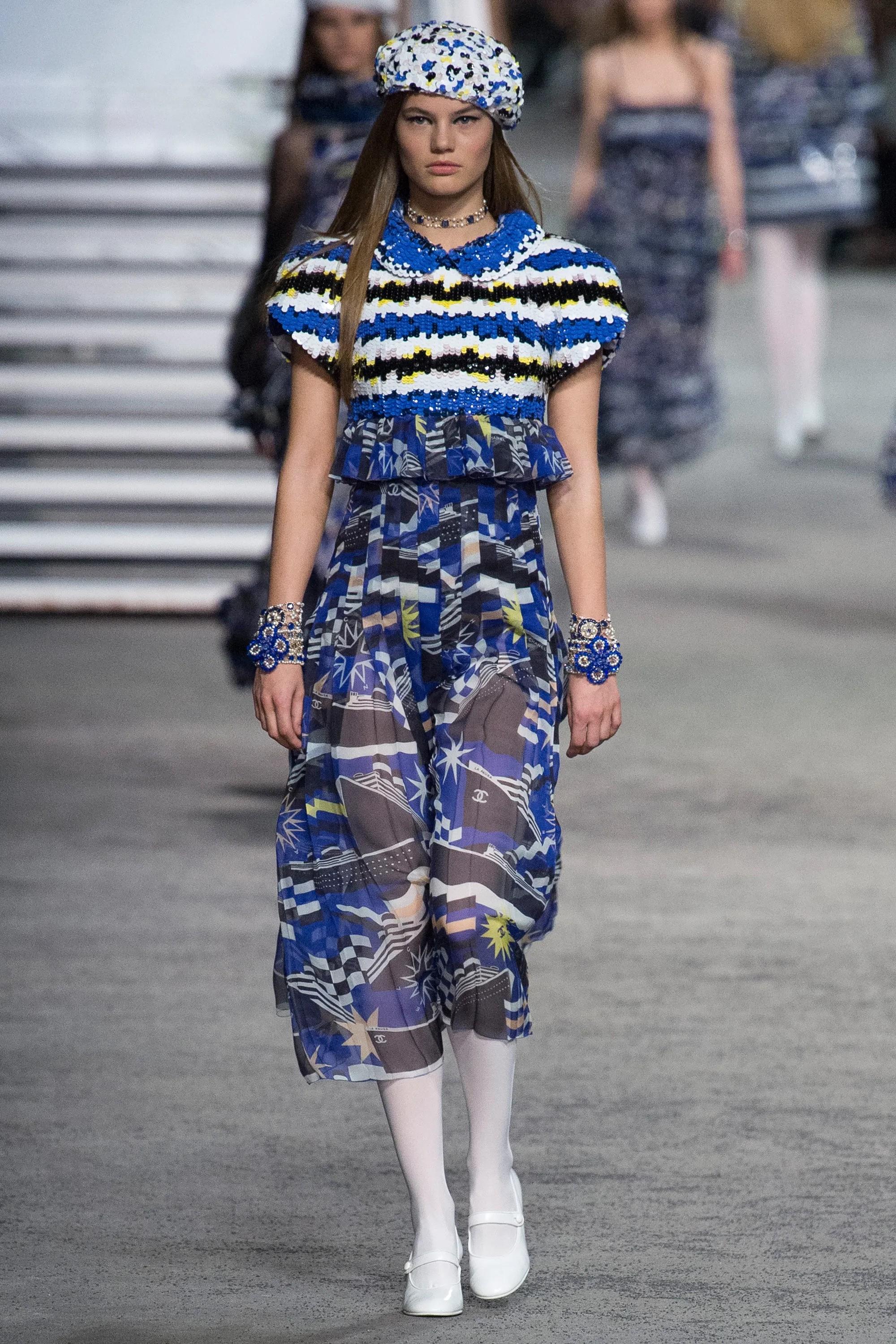 CHANEL blue 19C LA PAUSA SEQUIN PRINTED MIDI Dress 38 S $53k For Sale 3