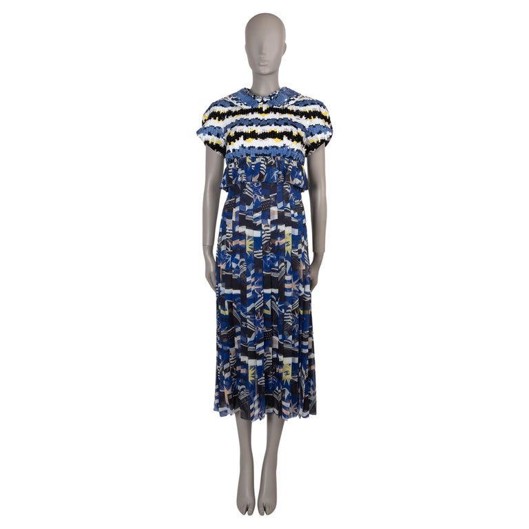 Chanel Blue 19c La Pausa Sequin Printed Midi Dress 38 S