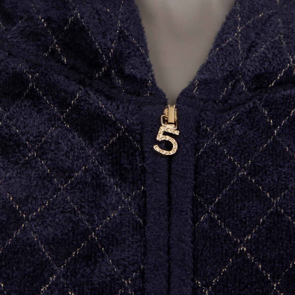 CHANEL blue 2019 HOODED LUREX QUILTED ZIP FRONT Hoodie Cardigan Sweater 38 S 2