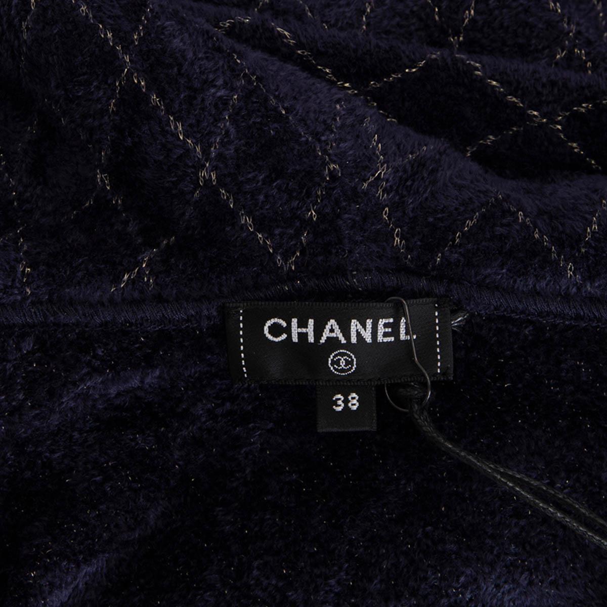 CHANEL blue 2019 HOODED LUREX QUILTED ZIP FRONT Hoodie Cardigan Sweater 38 S 3