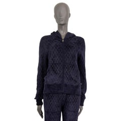 CHANEL blue 2019 HOODED LUREX QUILTED ZIP FRONT Hoodie Cardigan Sweater 38 S