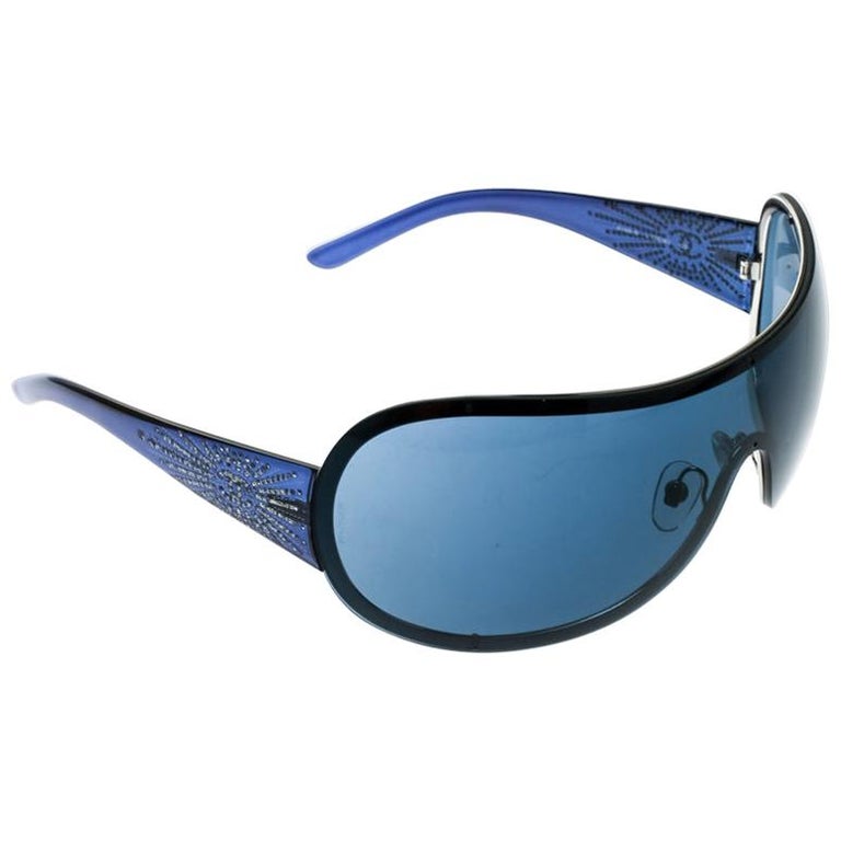 Chanel Blue 4148-B Embeliished CC Logo Shield Sunglasses
