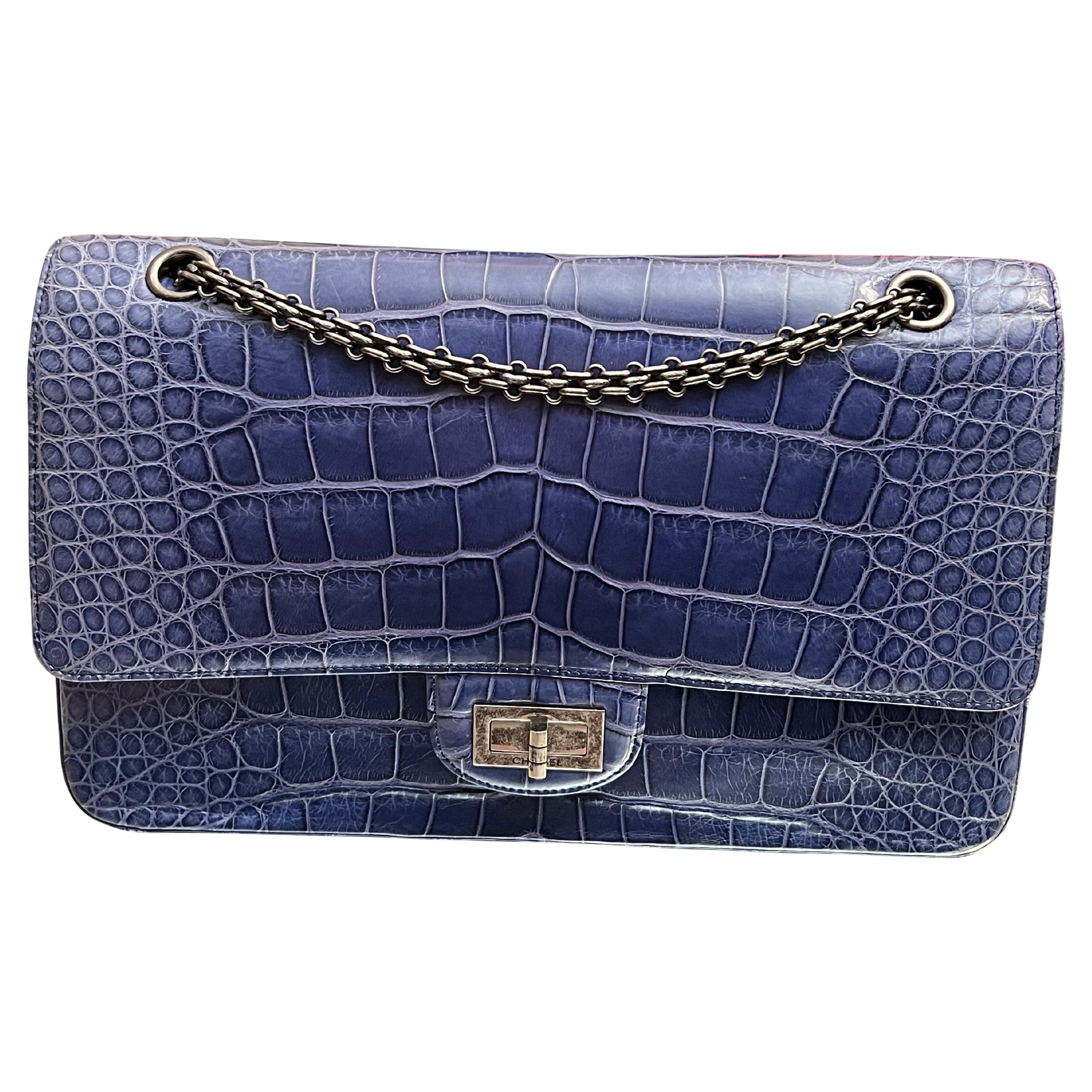 Chanel Aligátor Azul 2.55 Reissue 226 Solapa Doble Herrajes Rutenio