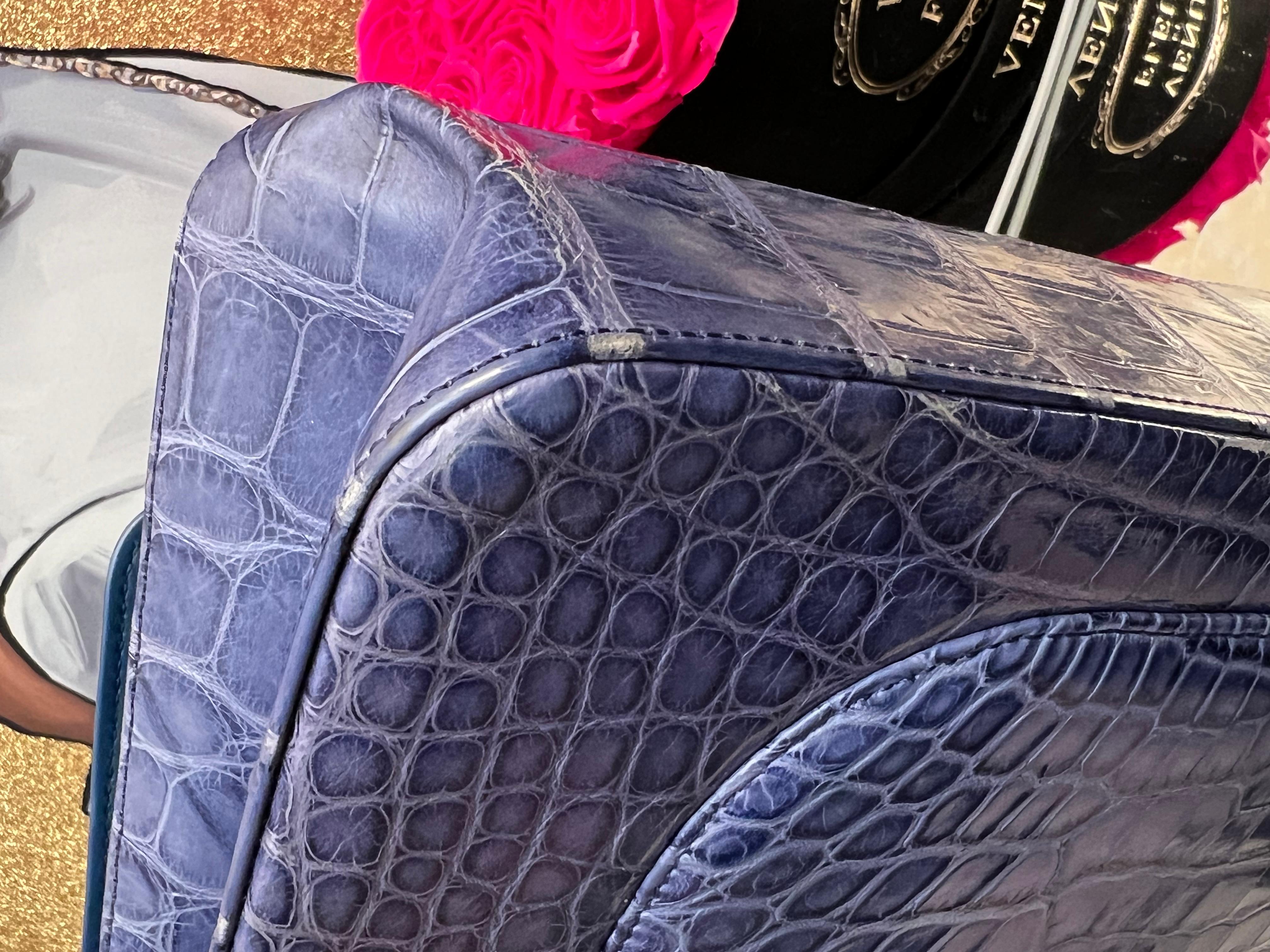 Women's or Men's Chanel Blue Alligator 2.55 Reissue 226 Double Flap Ruthenium Hardware For Sale