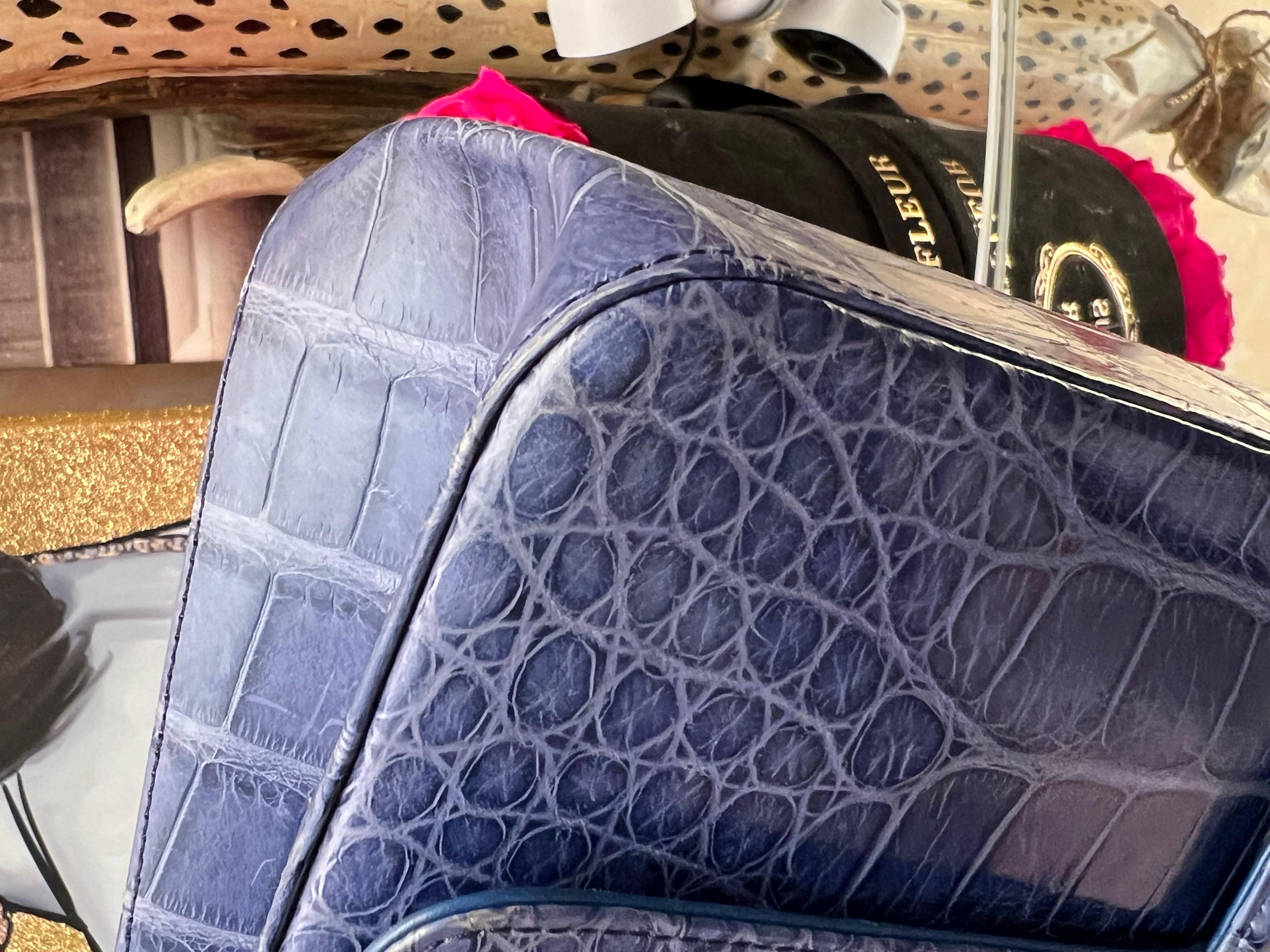 Chanel Blue Alligator 2.55 Reissue 226 Double Flap Ruthenium Hardware For Sale 1