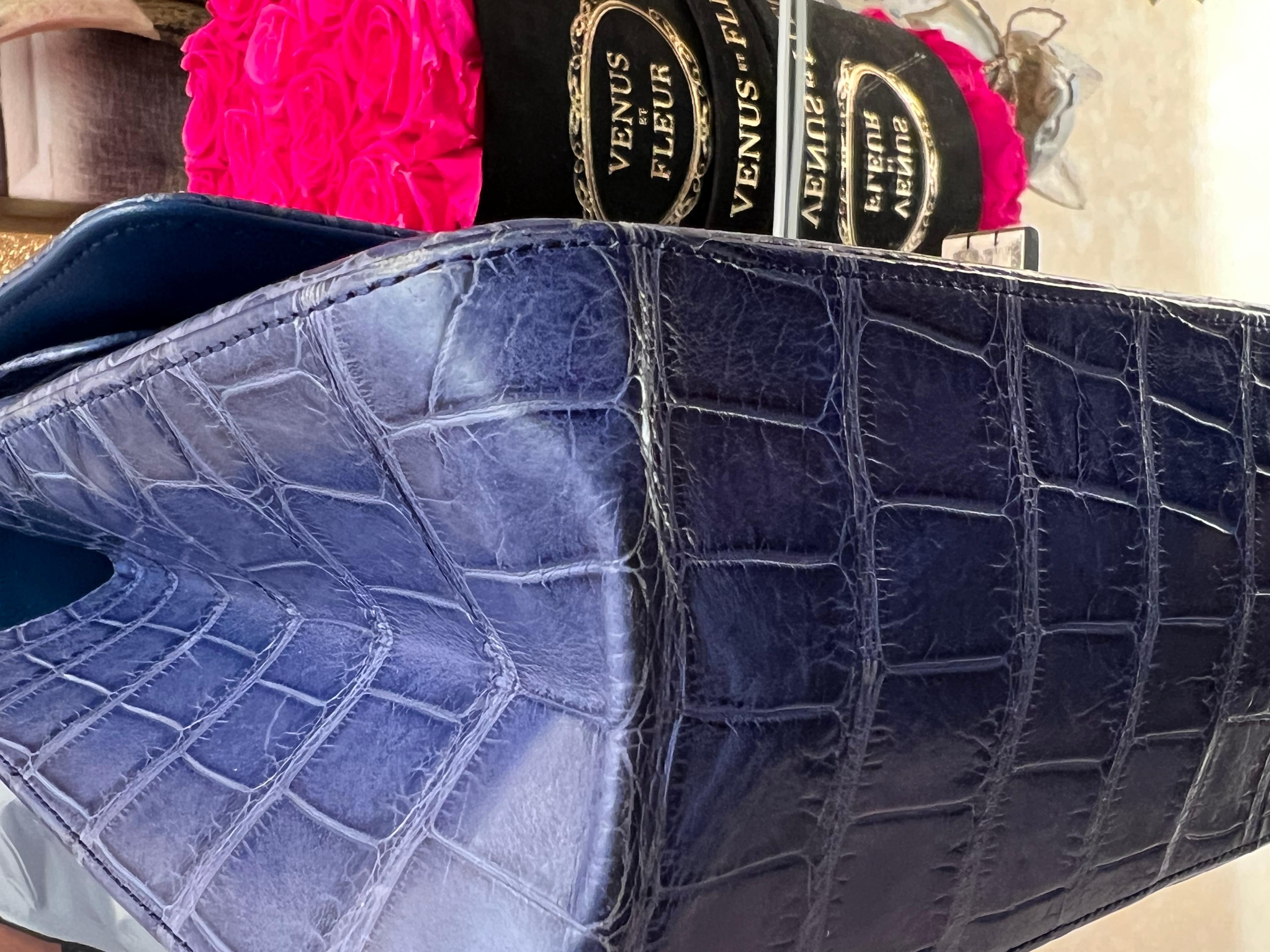 Chanel Blue Alligator 2.55 Reissue 226 Double Flap Ruthenium Hardware For Sale 4