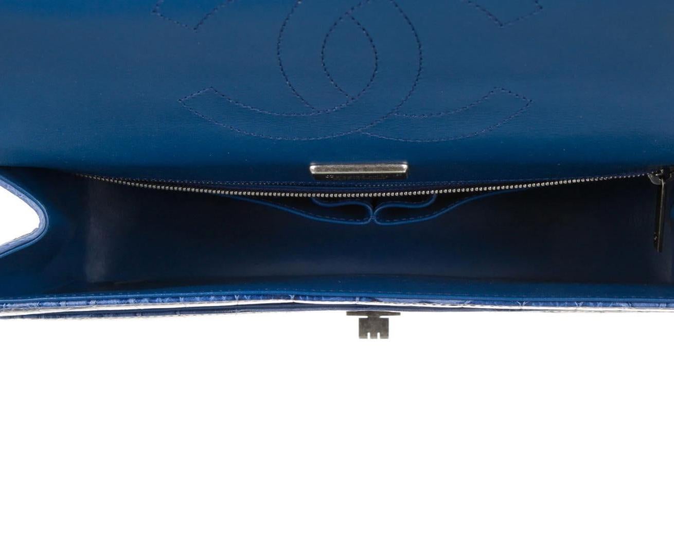Women's Chanel Blue Alligator Exotic Leather Gunmetal Medium Evening Shoulder Flap Bag