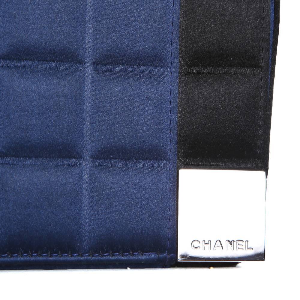 Chanel Blue and Black Quilted Silk Satin Bag, early 2000s In Excellent Condition In Los Angeles, CA