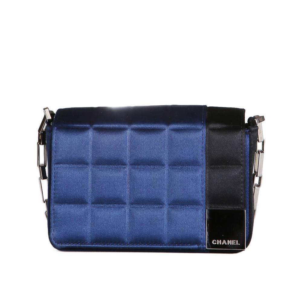 Chanel Blue and Black Quilted Silk Satin Bag, early 2000s