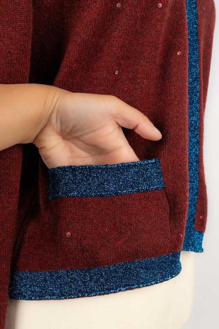 Chanel Blue and Burgundy Cashmere Twin Set, 1996 For Sale 5
