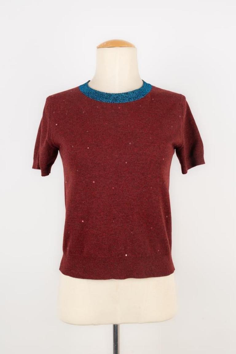 Women's Chanel Blue and Burgundy Cashmere Twin Set, 1996 For Sale