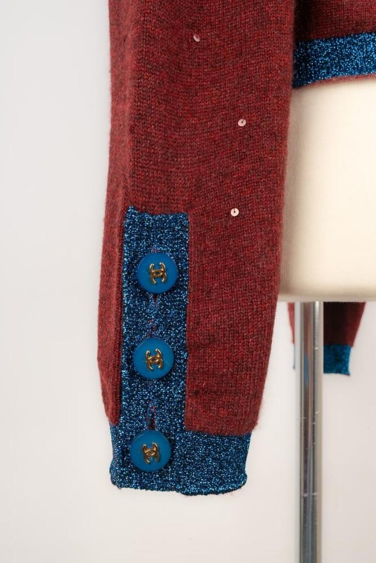 Chanel Blue and Burgundy Cashmere Twin Set, 1996 For Sale 4