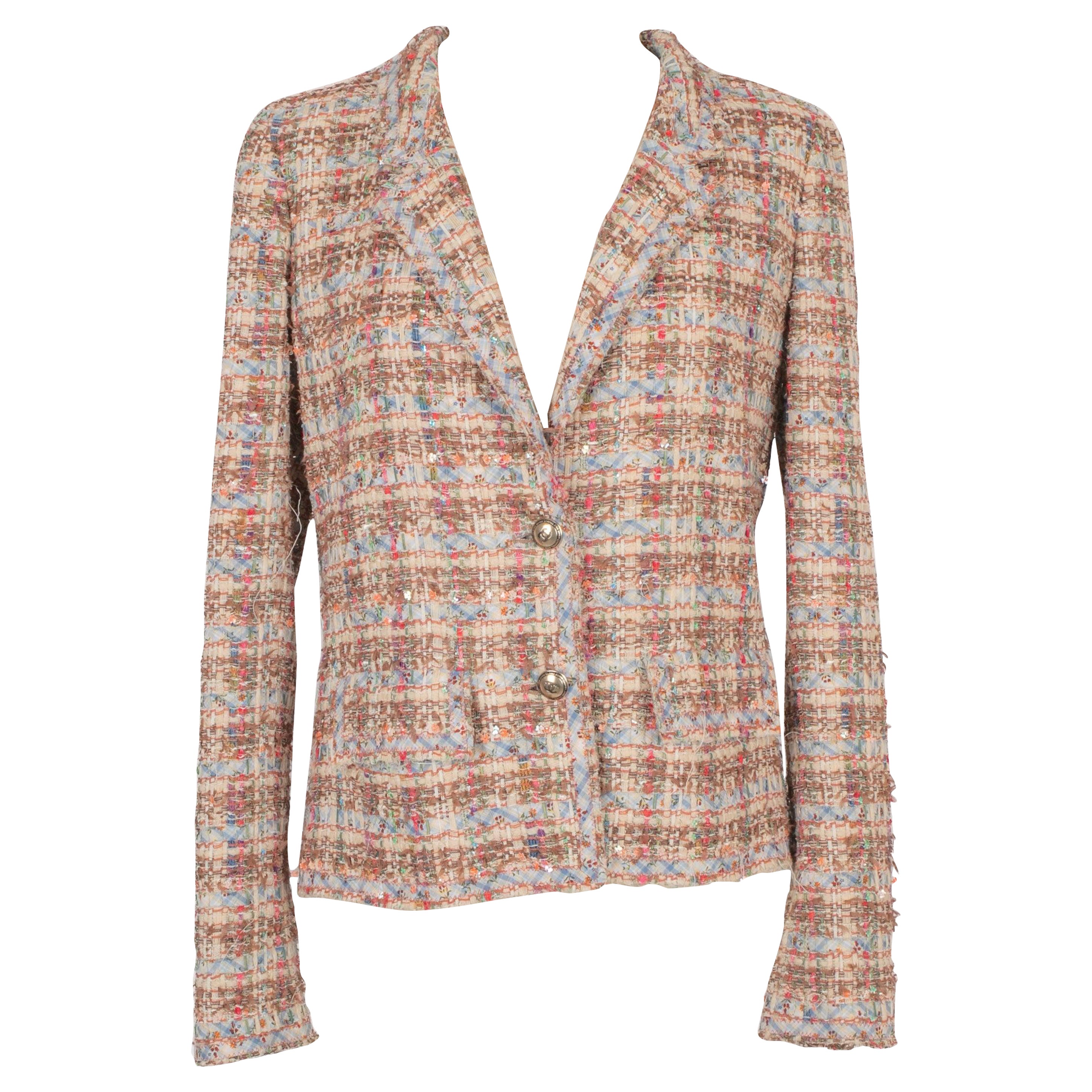 Chanel Blue and Cherry-red Tone Fancy Tweed Jacket Spring, 2005