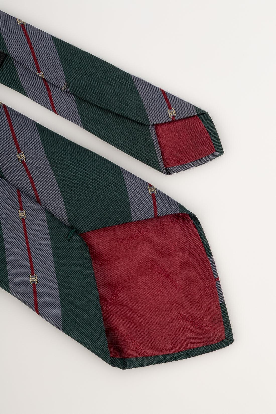 Chanel Blue and Green Tone Patterns Silk Tie In Excellent Condition In SAINT-OUEN-SUR-SEINE, FR