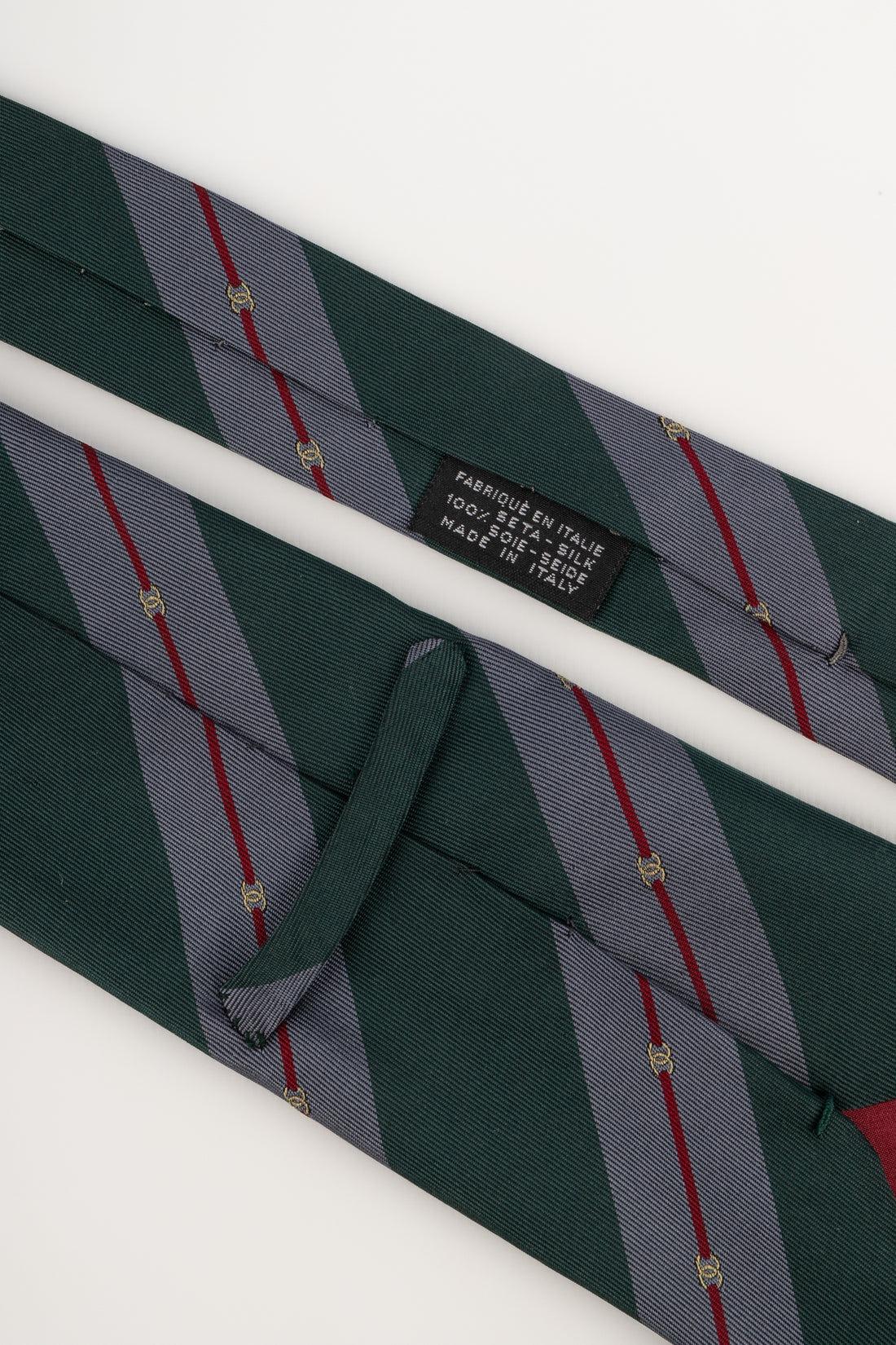 Men's Chanel Blue and Green Tone Patterns Silk Tie