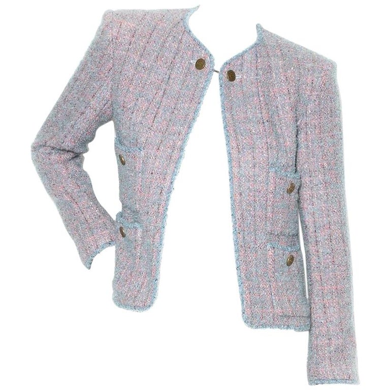 Chanel Blue and Pink Four Pocket Tweed Jacket AW 1997 Collection at 1stDibs