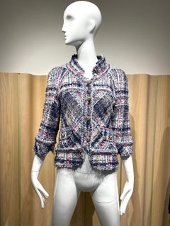 CHANEL Blue and Pink Ribbons Boucle Jacket