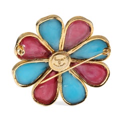 Chanel Blue and Red Gripoix Flower Pin