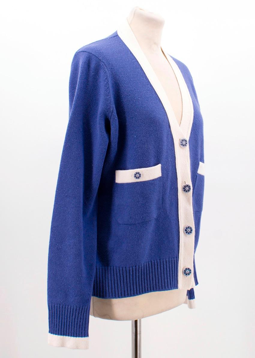 white and blue cardigan