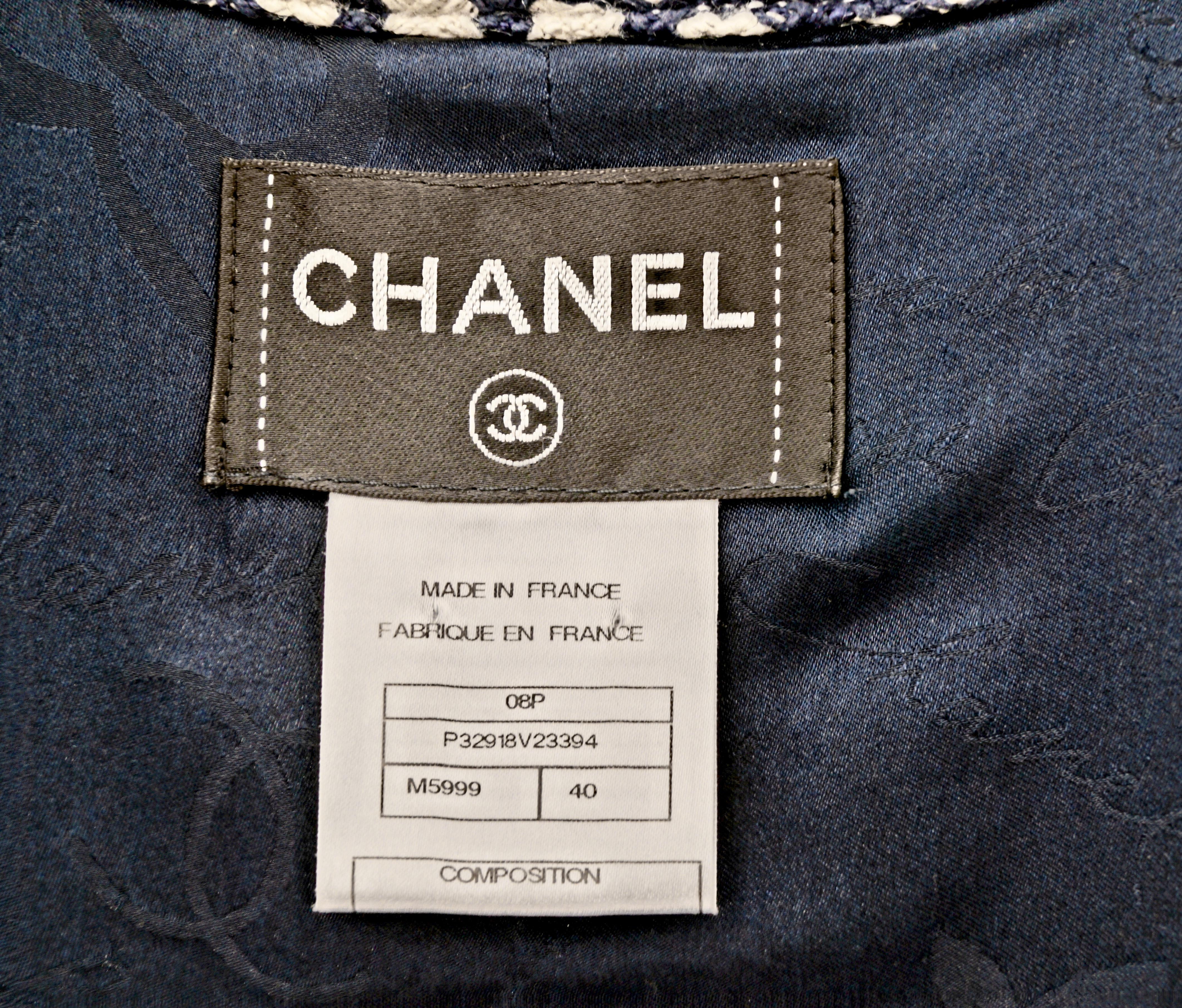 CHANEL blue and white cotton dress FR 40 Spring 2008  08P For Sale 3