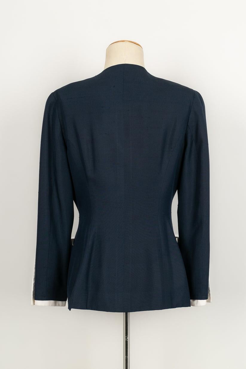 Black Chanel Blue and White Jacket in Wild Silk For Sale