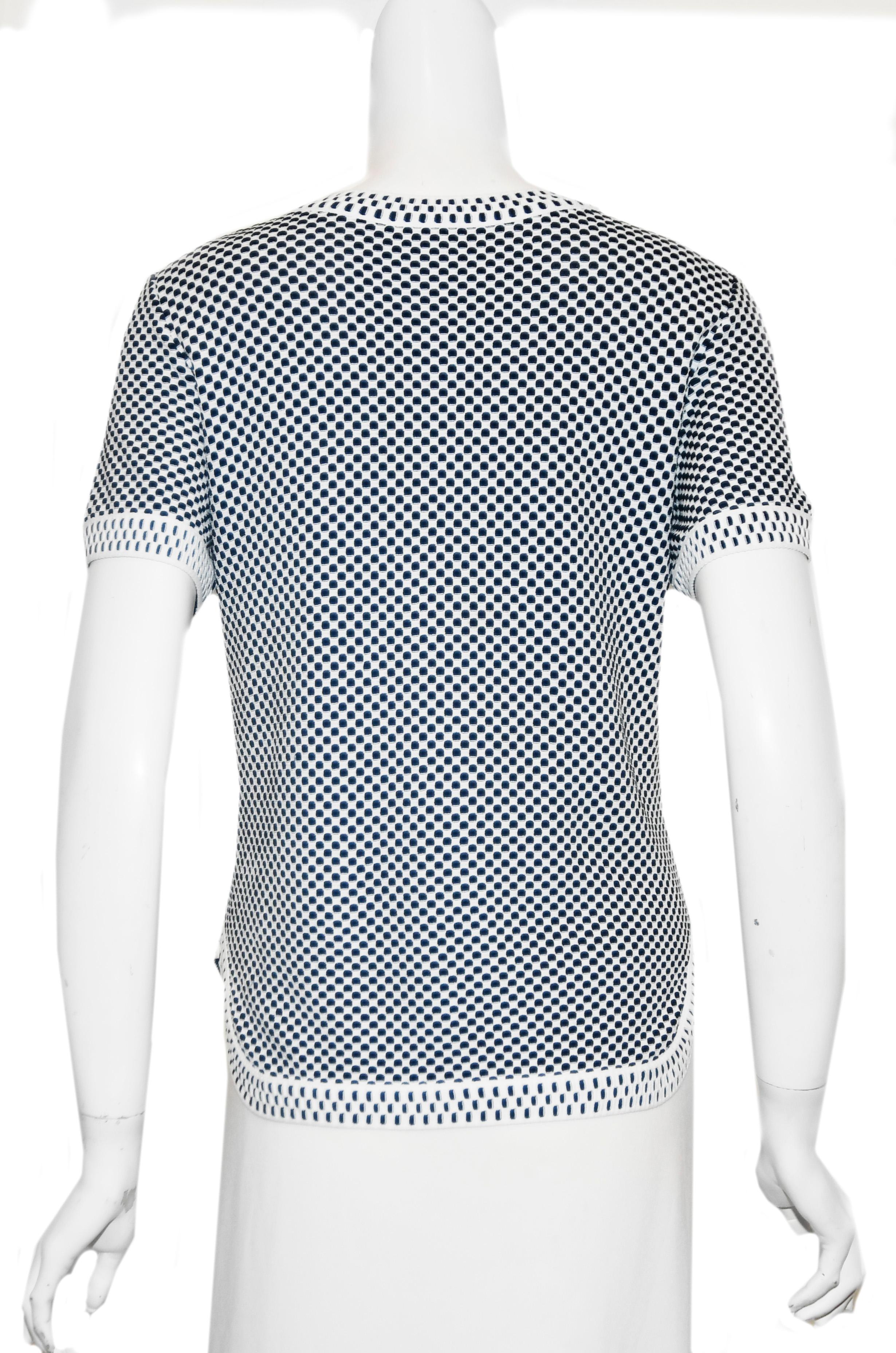 Gray Chanel Blue and White Knit Round Collar Short Sleeve Top