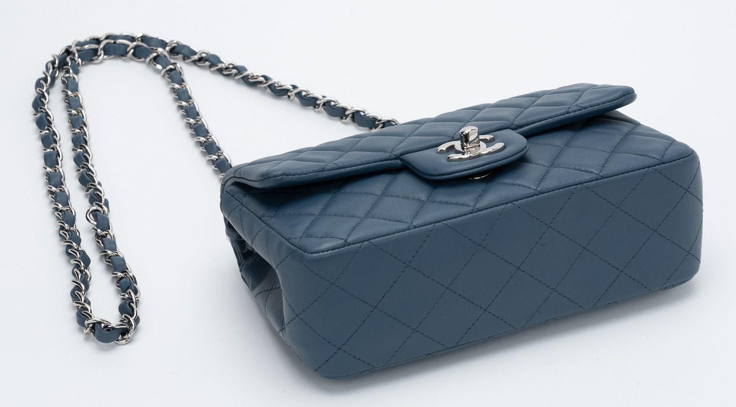 Chanel Blue Avio Flap Bag Small In Excellent Condition In West Hollywood, CA