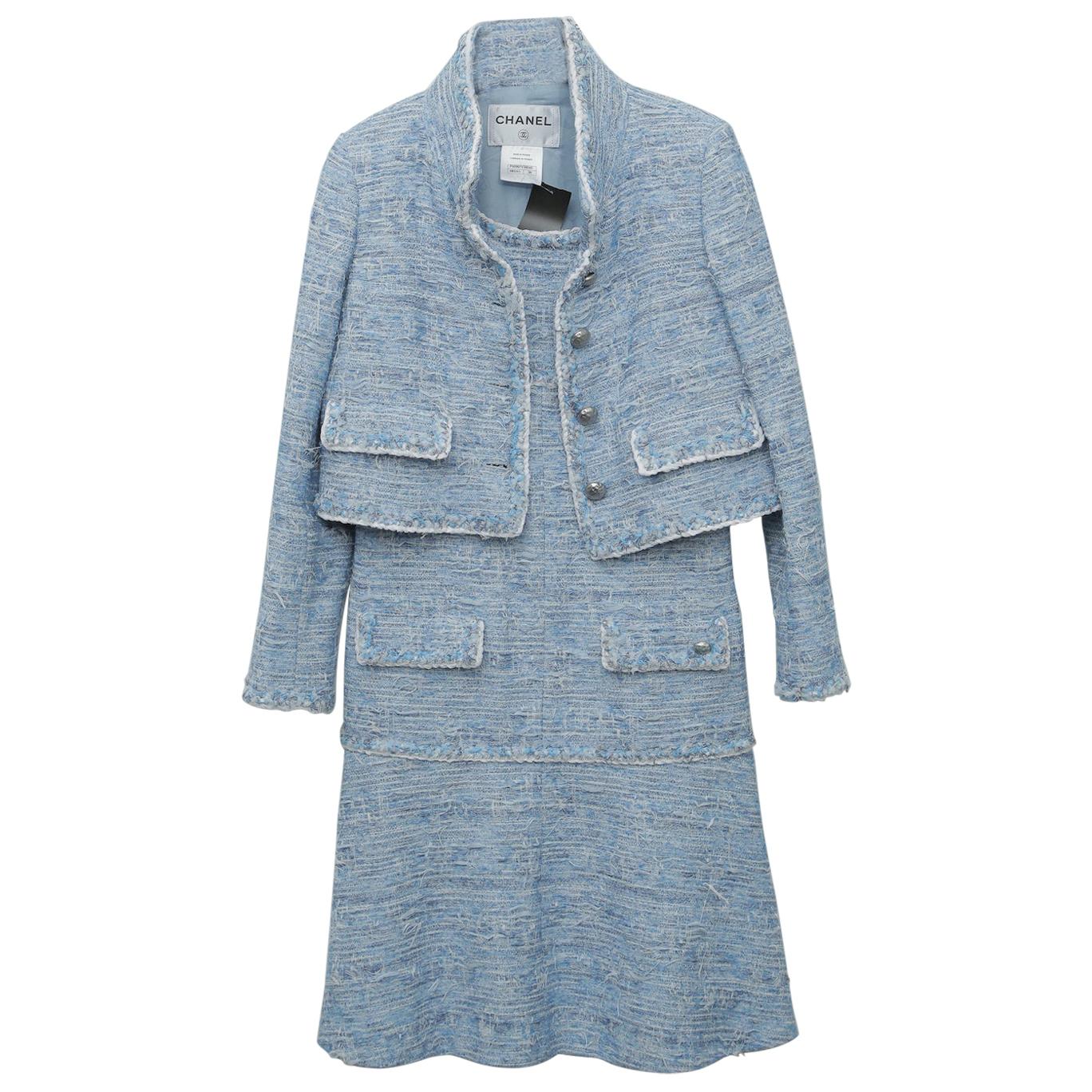 Chanel Blue Baby Tweed with Matching Jacket Cocktail Dress