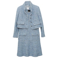 Vintage Chanel Blue Baby Tweed with Matching Jacket Cocktail Dress