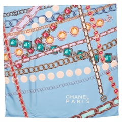 Chanel Blue Bag Chain Print Silk Scarf