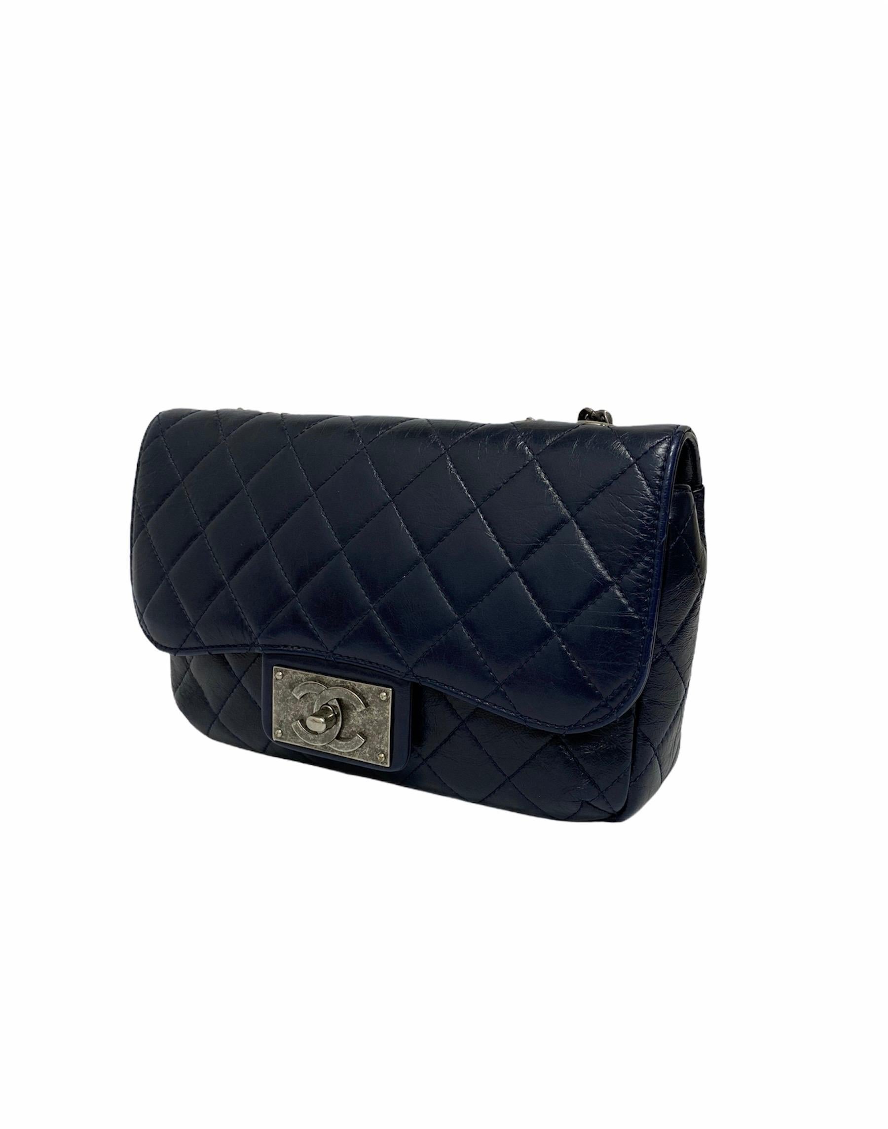 Black Chanel Blue Bag in Leather with Silver Hardware