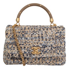 CHANEL blue beige 2018 TWEED SMALL COCO TOP HANDLE Bag