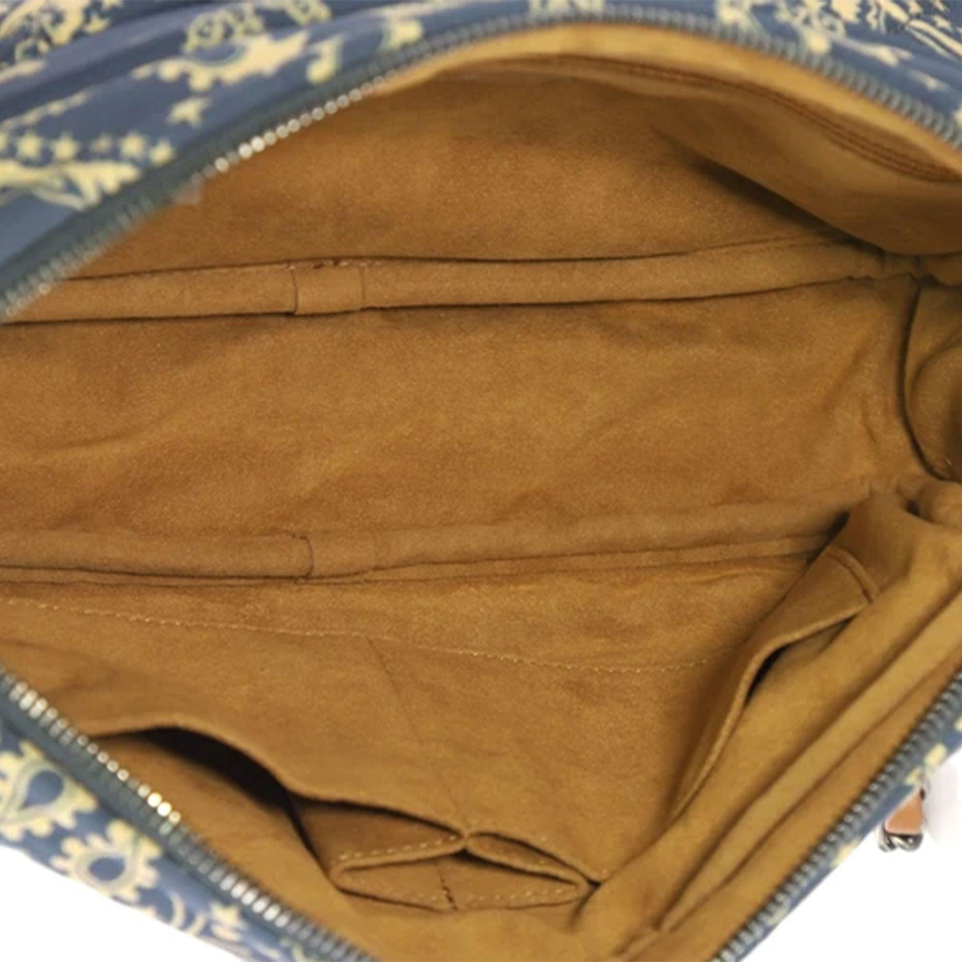 Chanel 2014 Blue Beige Canvas Quilted Bandana Medium Classic Flap Shoulder Bag For Sale 5