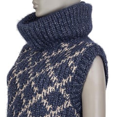 CHANEL blue & beige mohair Sleeveless Turtleneck Sweater 38 S