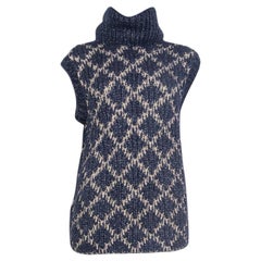 CHANEL Maglione dolcevita senza maniche in mohair blu e beige 38 S