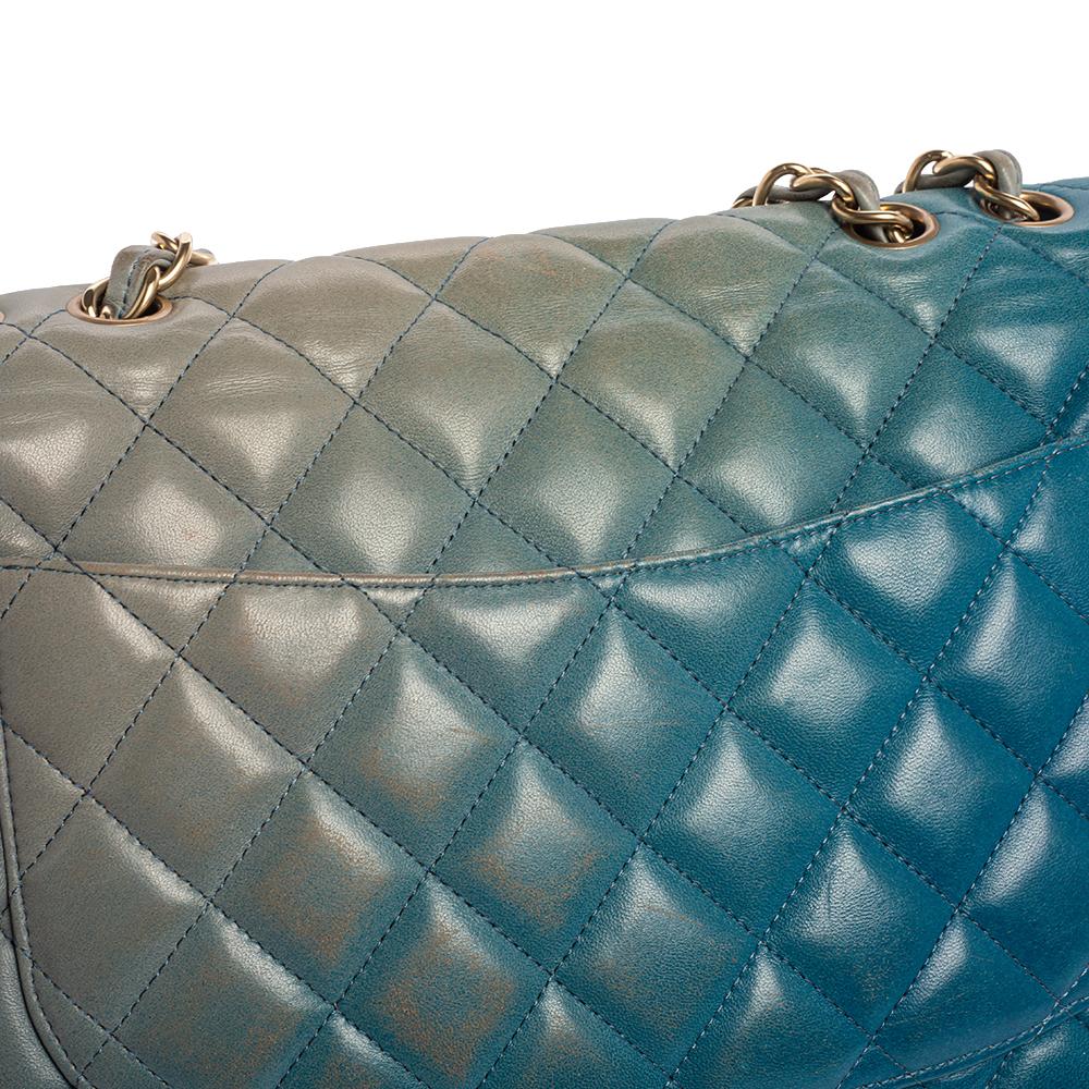 Chanel Blau/Beige Ombre Gestepptes Leder Jumbo Classic Single Flap Tasche 4