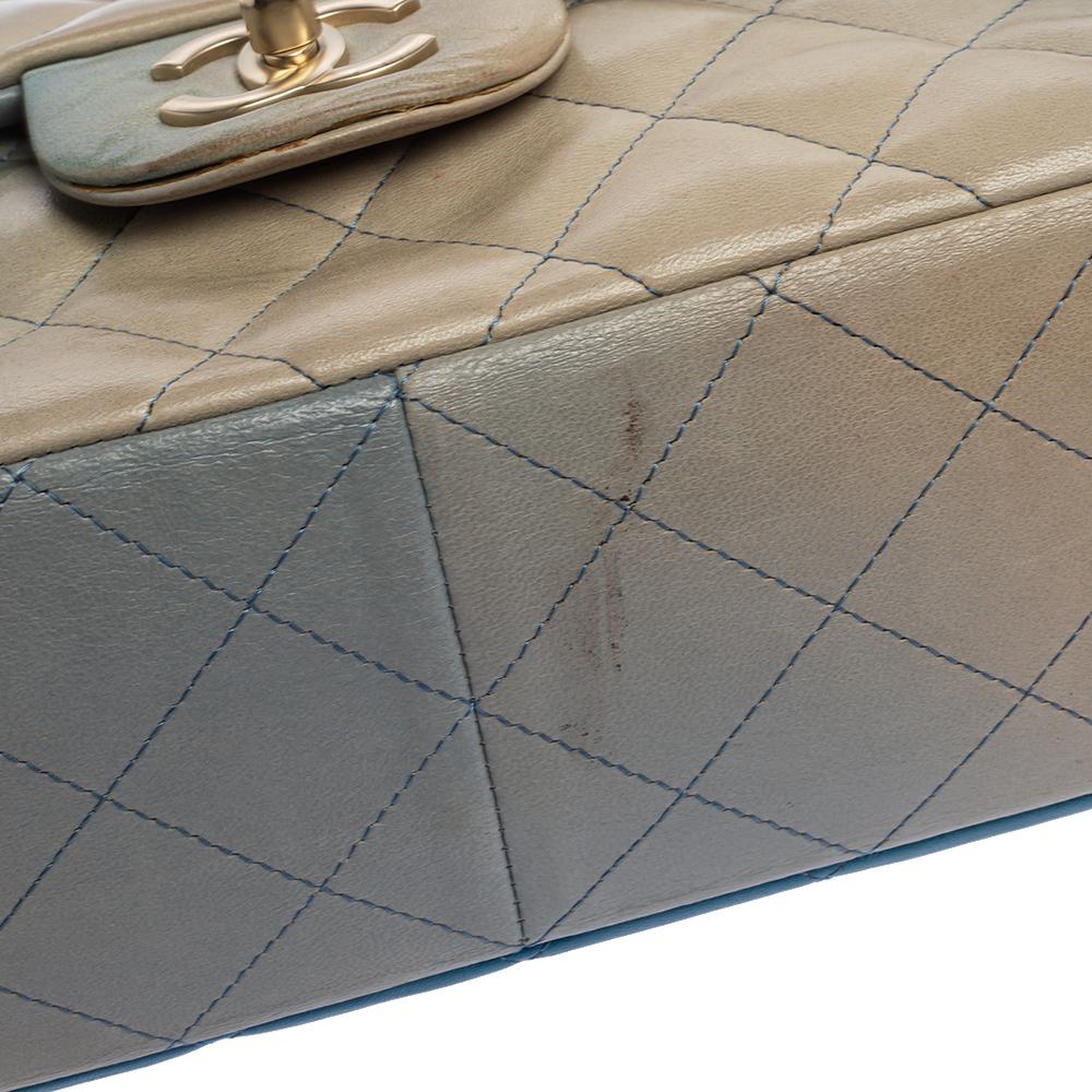 Chanel Blau/Beige Ombre Gestepptes Leder Jumbo Classic Single Flap Tasche 13