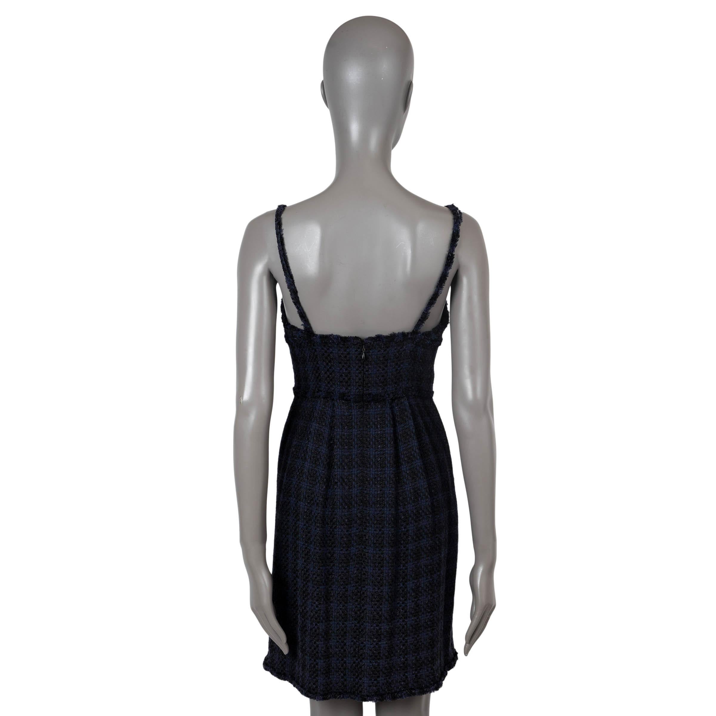 Black CHANEL blue & black 2007 07P LACE TRIM TWEED Dress XS For Sale