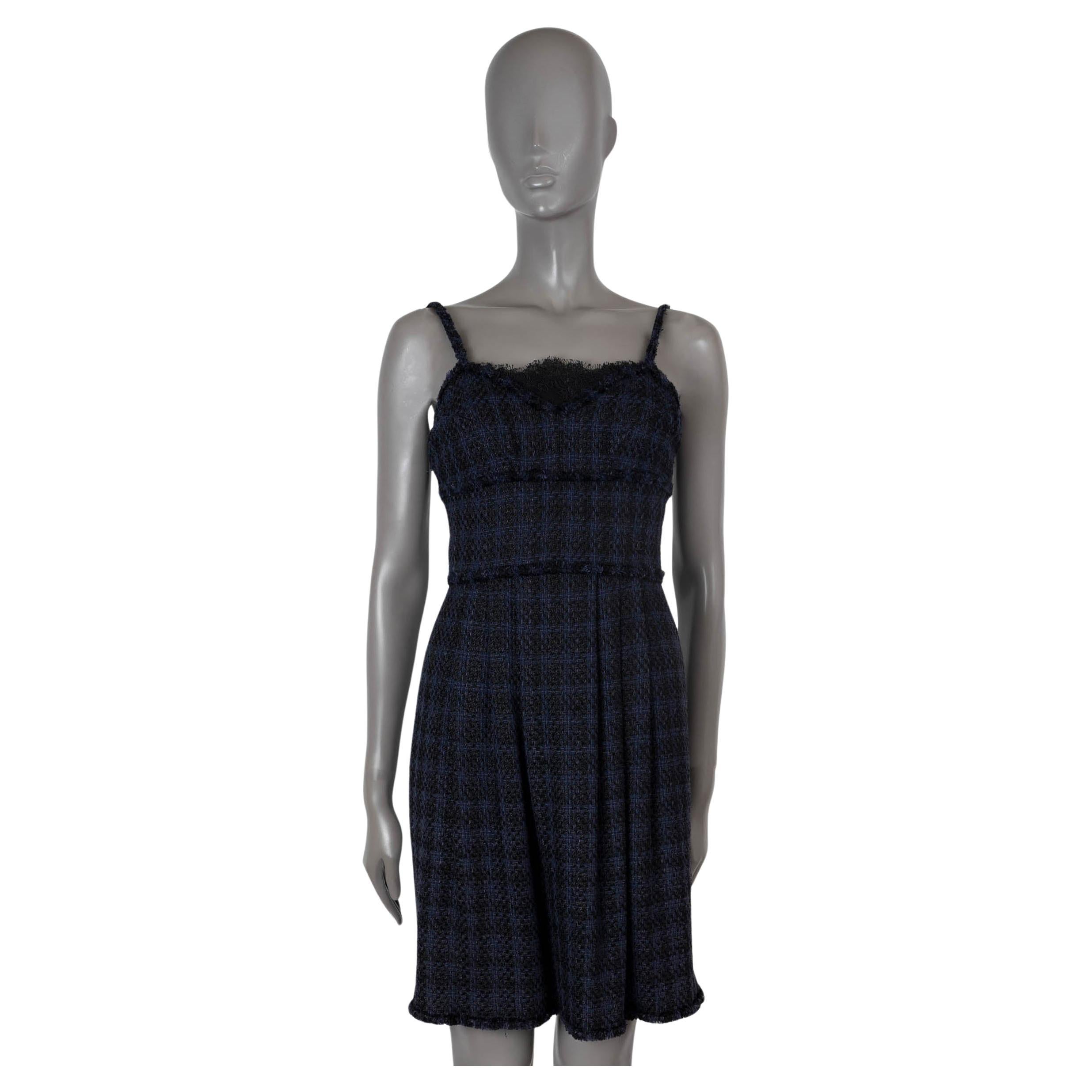 CHANEL blue & black 2007 07P LACE TRIM TWEED Dress XS For Sale